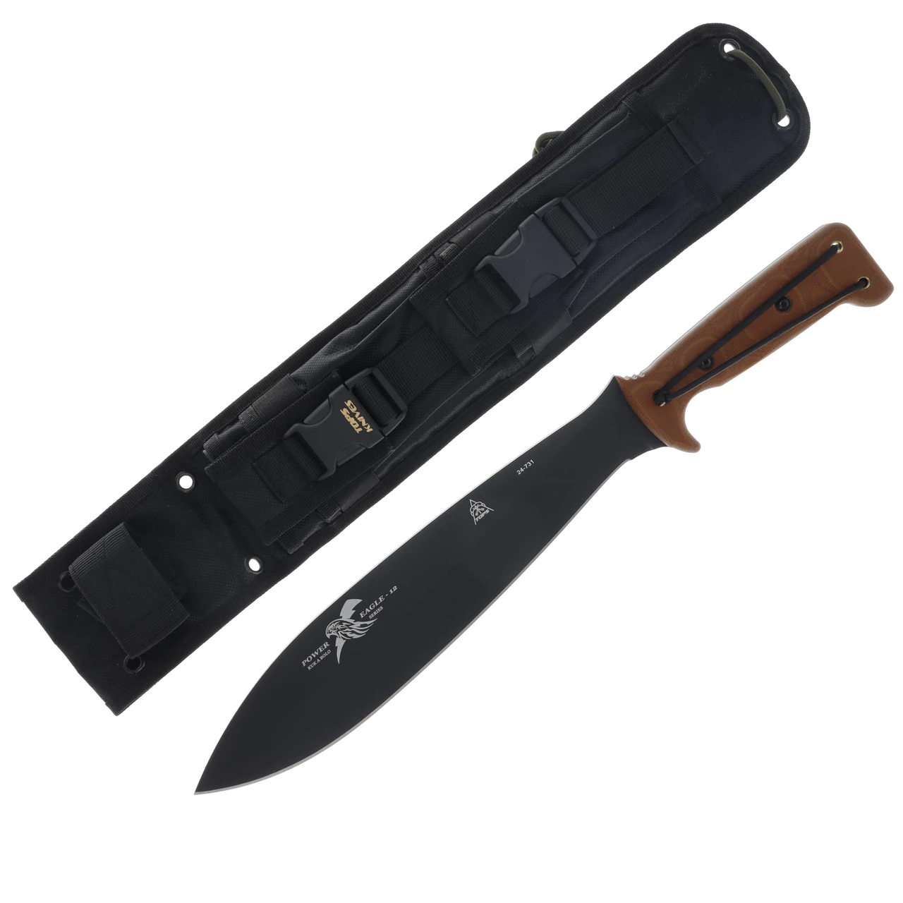 TOPS Knives Power Eagle 12 Fixed Blade Tan Canvas Micarta 12in Black Blade