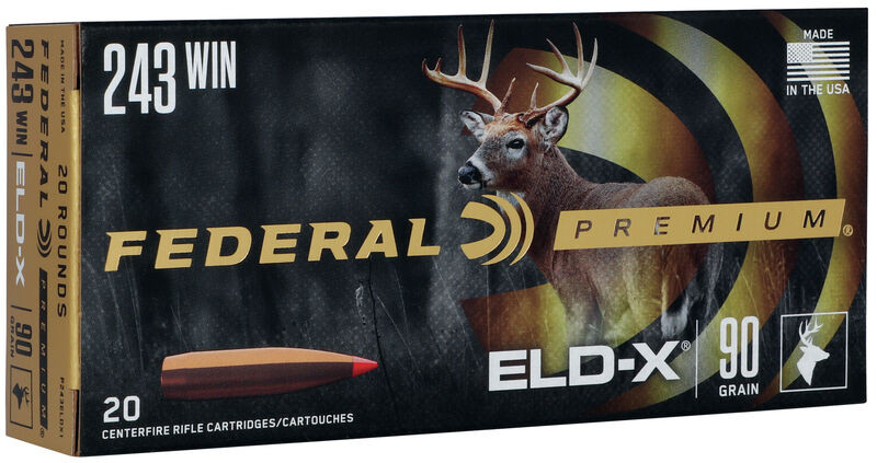 Federal Premium 243 Winchester Ammo 90 Grain Brass 20 Rounds ELD-X PT