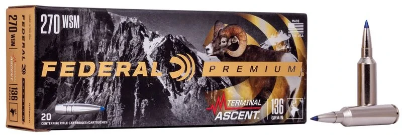 Federal Premium Terminal Ascent .270 WSM 136gr Bonded Boat-Tail Ammo 20Rd
