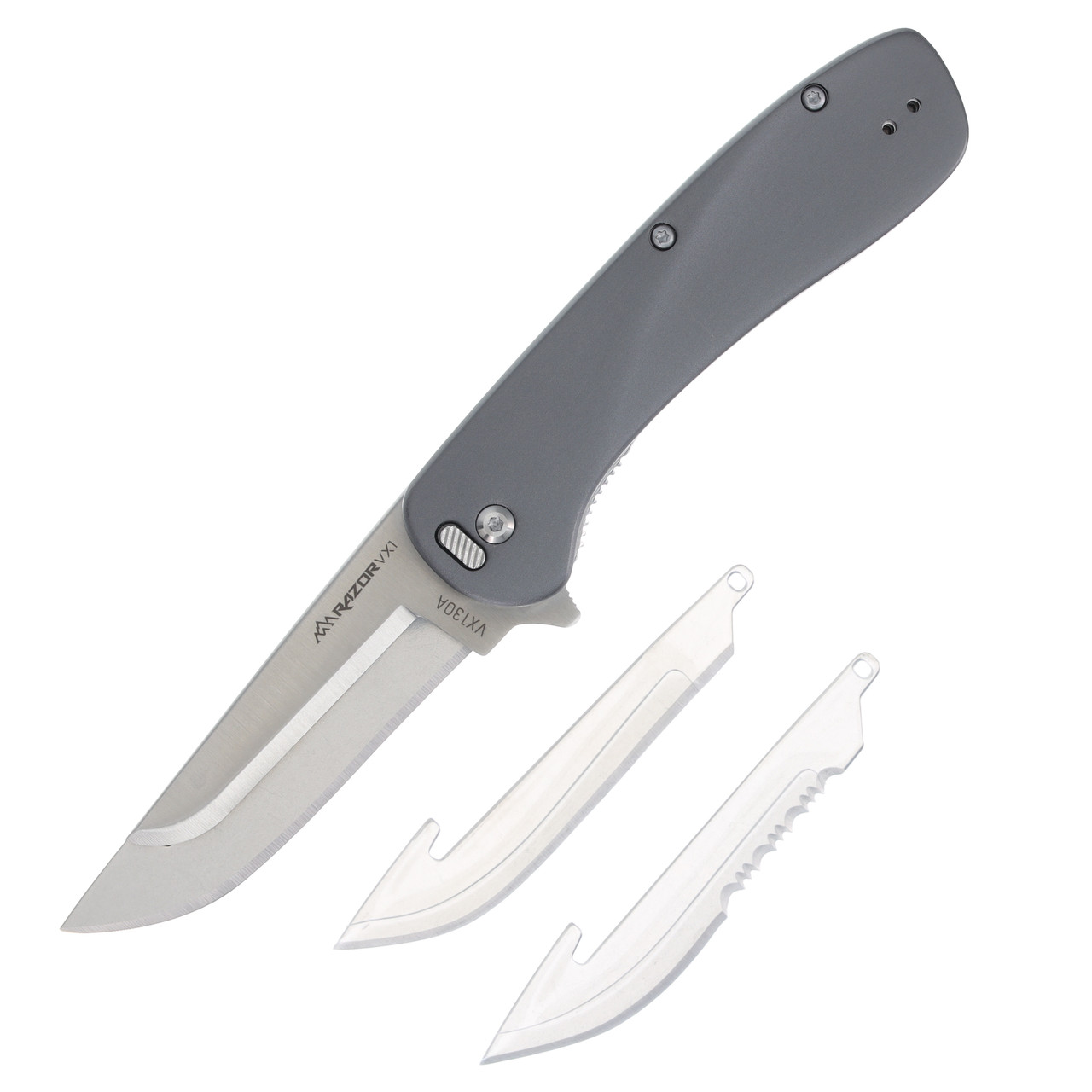Outdoor Edge VX1 Spring-Assisted, Replaceable Blade Folding Knife-Cool Gray OEVX130AC