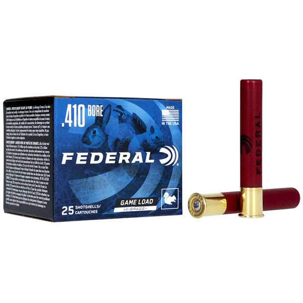 Federal Game-Shok 410 Bore Game Load 25 Rounds Hi-Brass Shotshells 3in 11/16oz #4 Lead Shot 
