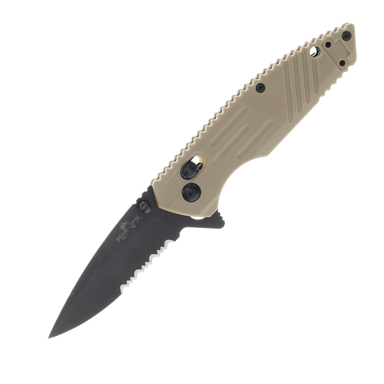 Bear & Son Rancor IX Desert Sand 2.75 Inch Part Serr Black Drop Point BRMC-950-DS7-BSR