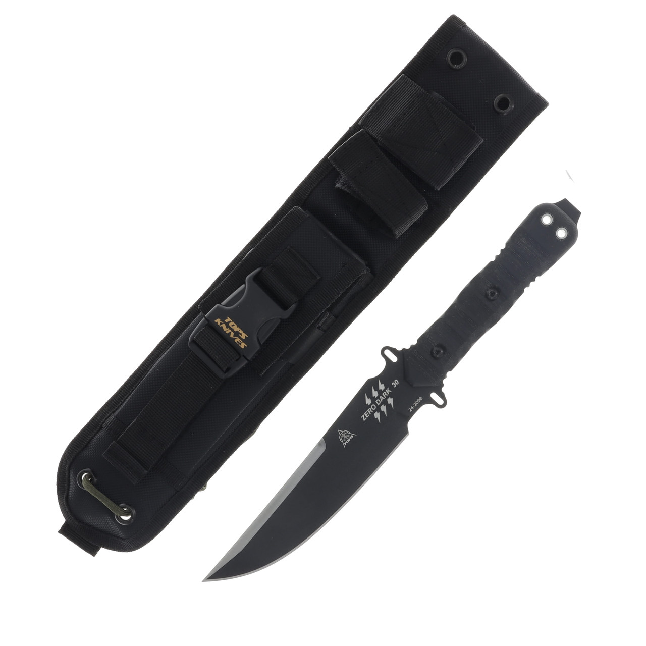 TOPS Knives Zero Dark 30 Fixed Blade Linen Micarta Black 6in Plain Blade