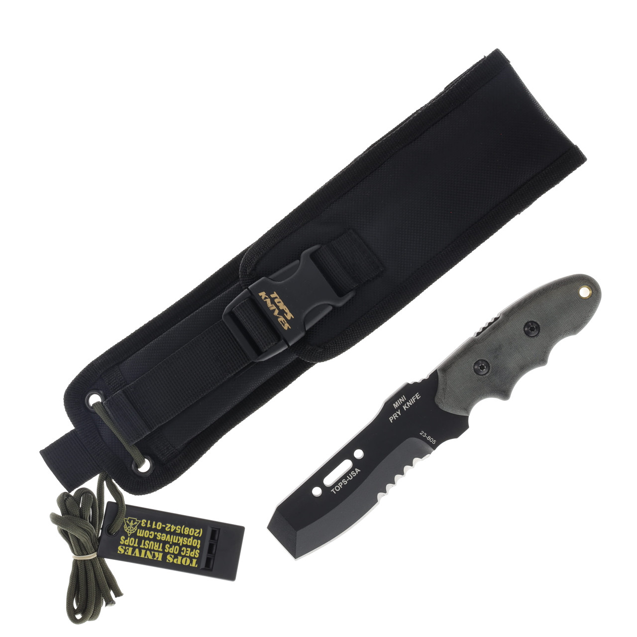 TOPS Knives Mini Pry Knife Fixed Blade 3.5in PS Black Chisel Blade TPMPK01