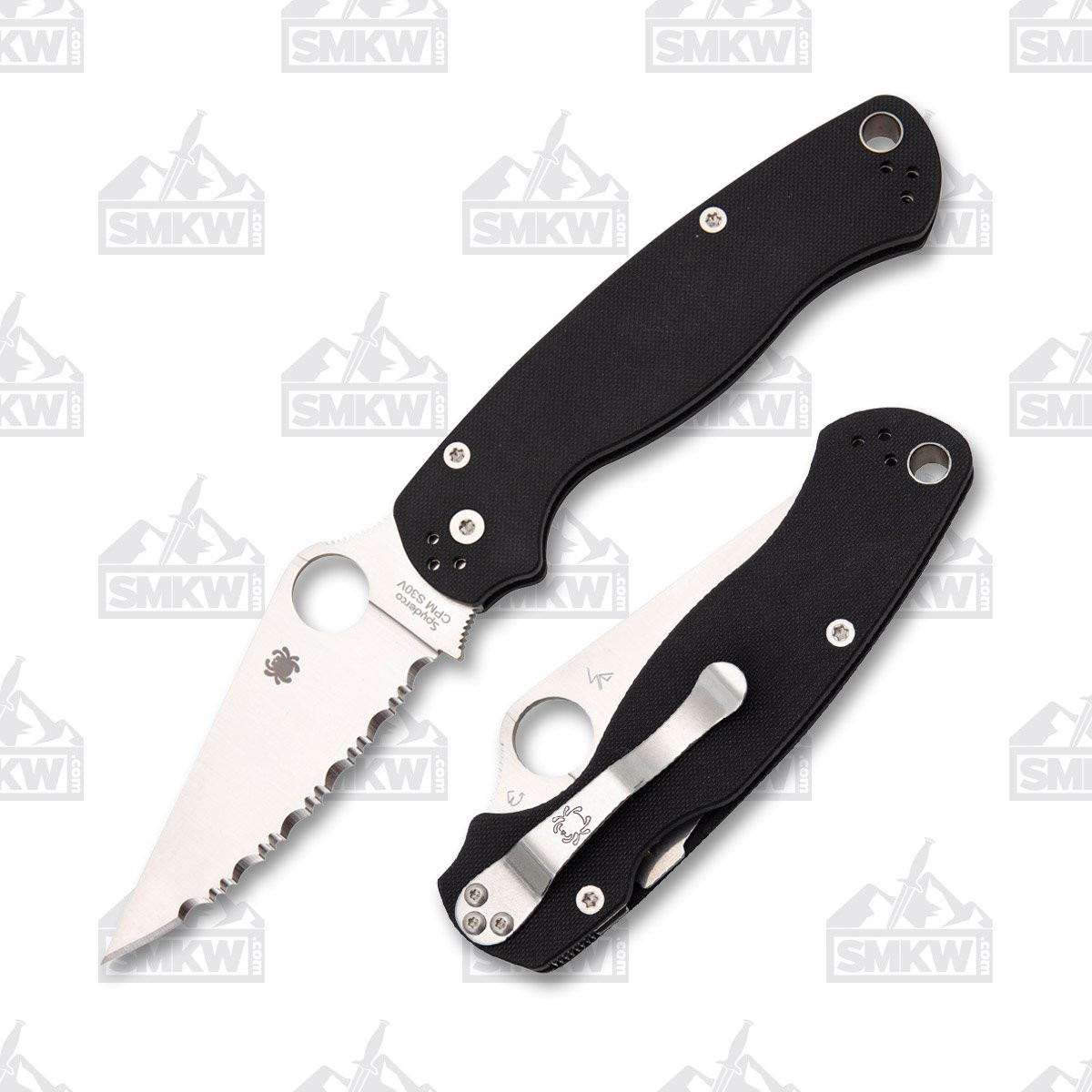 Spyderco Para Military 2 Black 3.45in Satin Serrated Blade