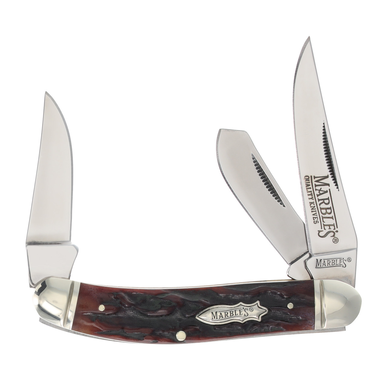 Marble's Brown Stag Bone Sowbelly Folding Knife MR103 - Smoky