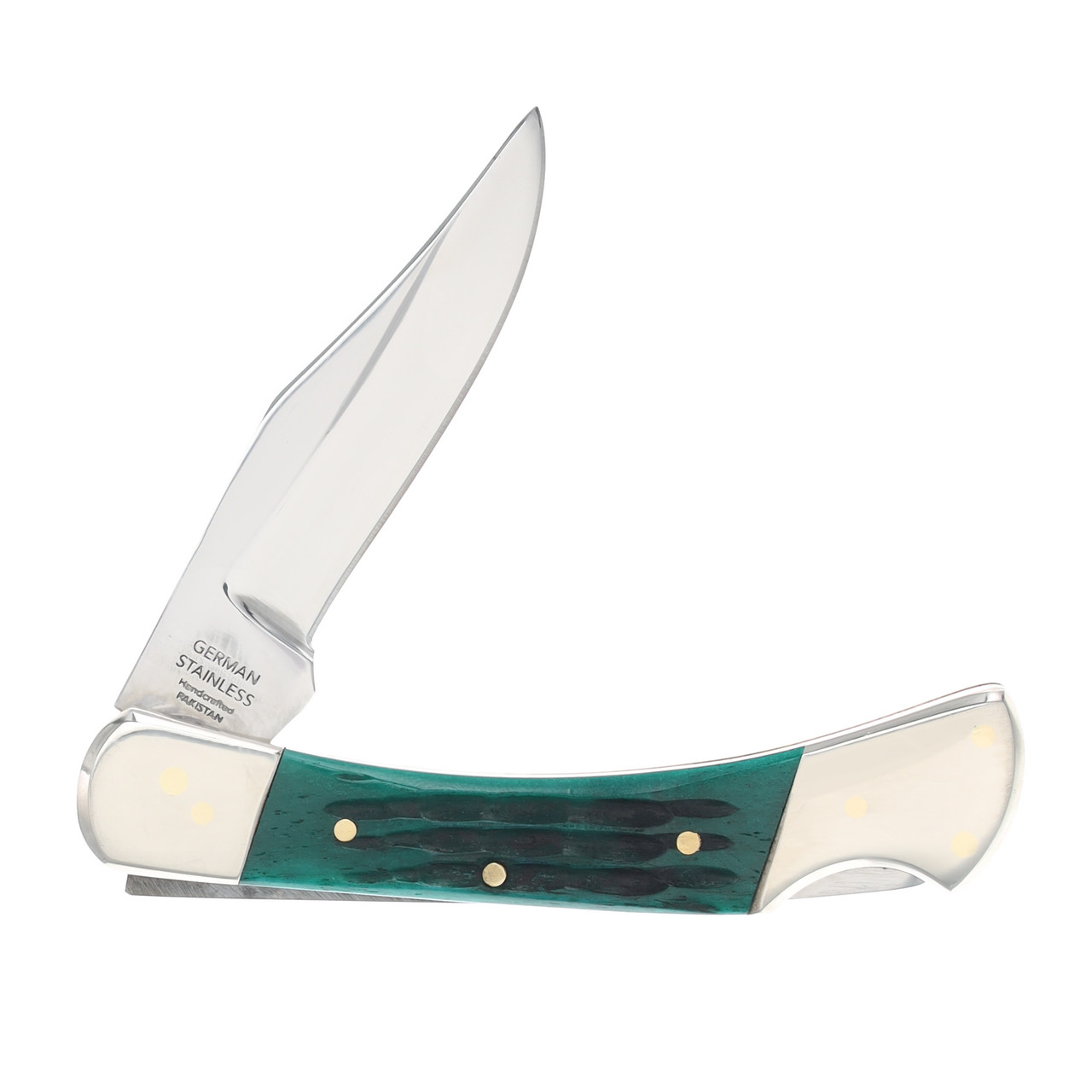 Frost Cutlery Cuttin Horse Stockman With Genuine Teal Green Jigged Bone  Handles 3 1/4 Closed Stainless Steel Blades 