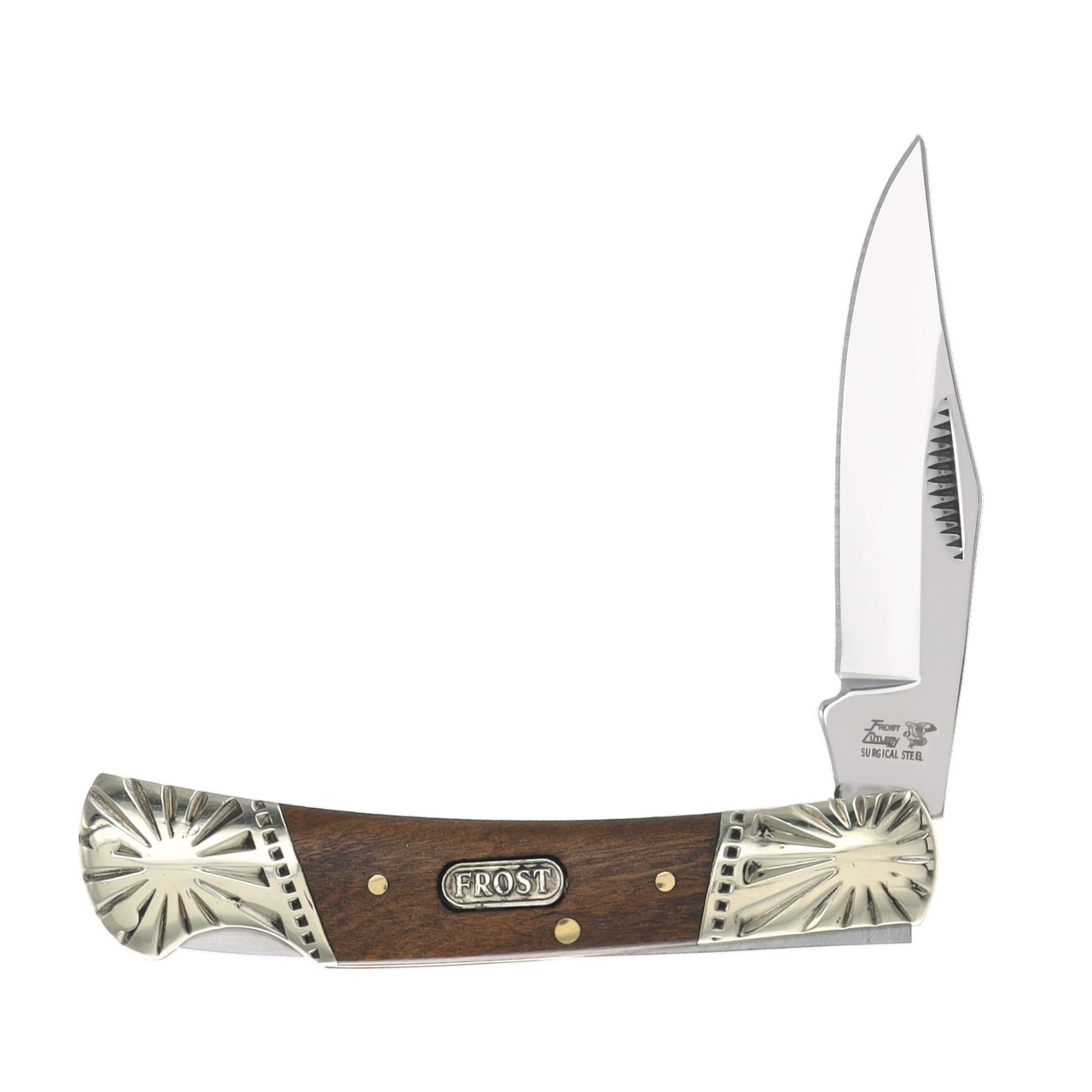 Frost Cutlery Barracuda Pecan Burlwood Lockback Folding Knife FRFC1000PCW