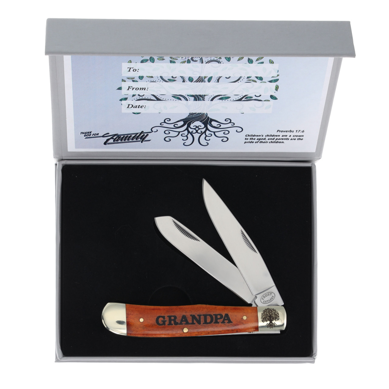 Frost Family Tree Brown Bone Trapper Folding Knife (Grandpa)