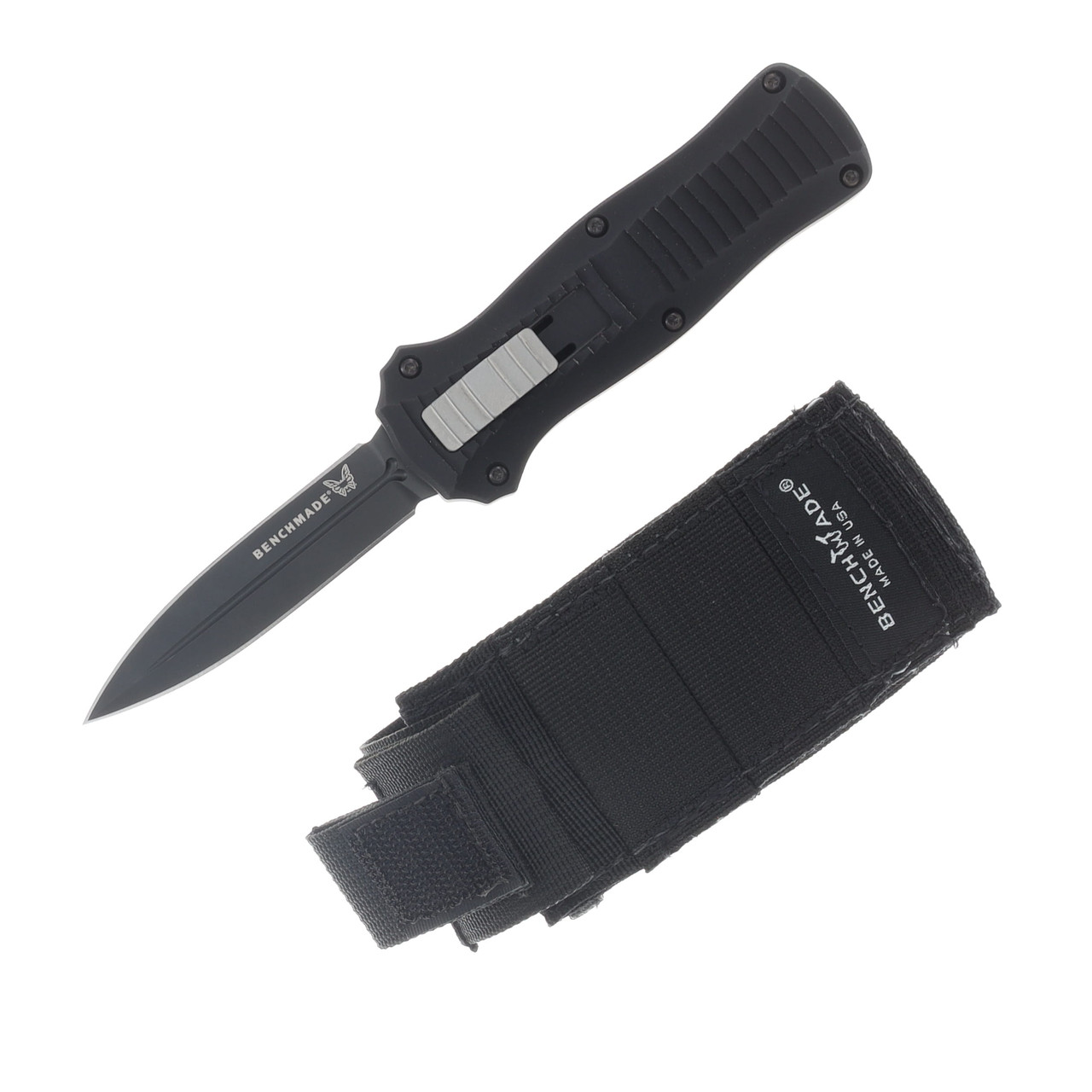 Benchmade Mini Infidel OTF Automatic Knife Blk Aluminum Handle Blk D/E D2 Spear Point Blade AUBM3350BK