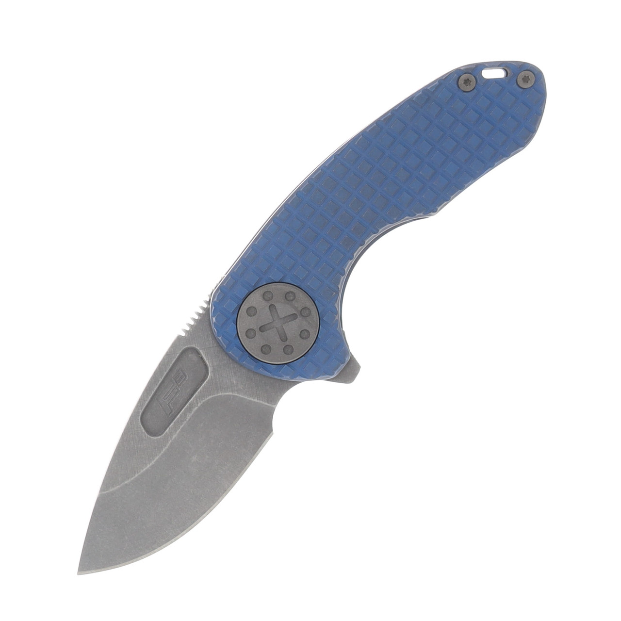 Curtiss Custom Knives F3 Flipper Framelock Folding Knife (Compact Slicer | Frag Patterned Blue) CCKF3CSFBLUBLSTBLST