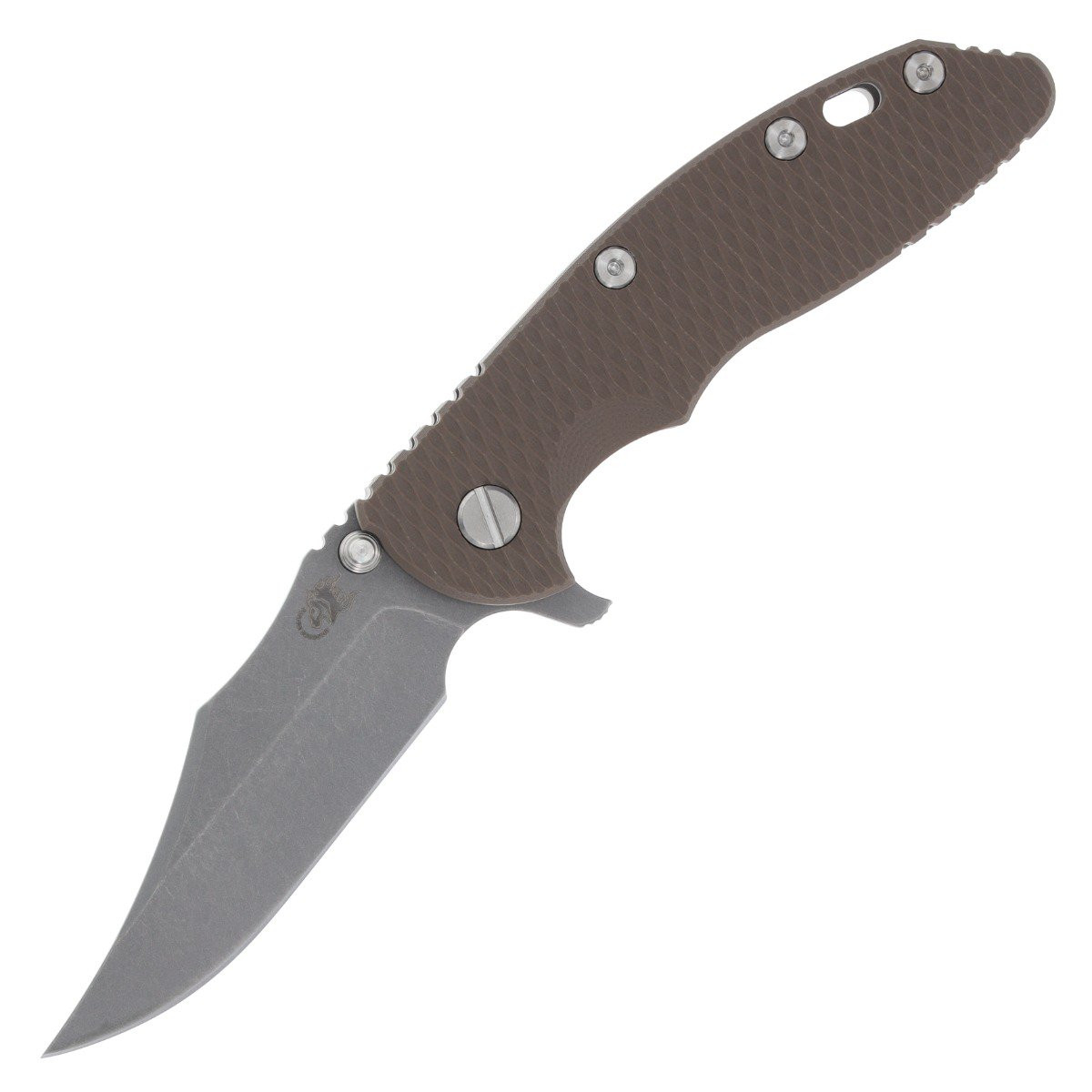 Hinderer XM-18 3.5 Framelock Flipper Folding Knife Working Finish Bowie/FDE G-10 Gray Titanium KXM35BOWWFFDEG10