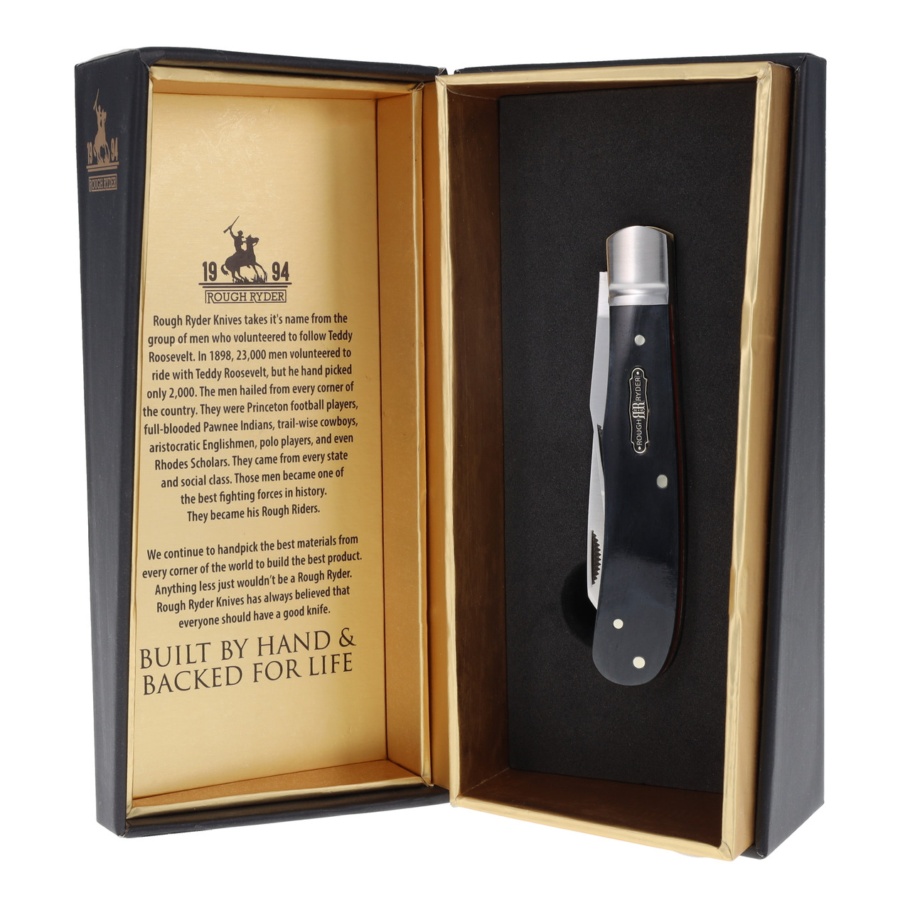 Rough Ryder Black Reserve Trapper Folding Knife (Black Smooth Bone