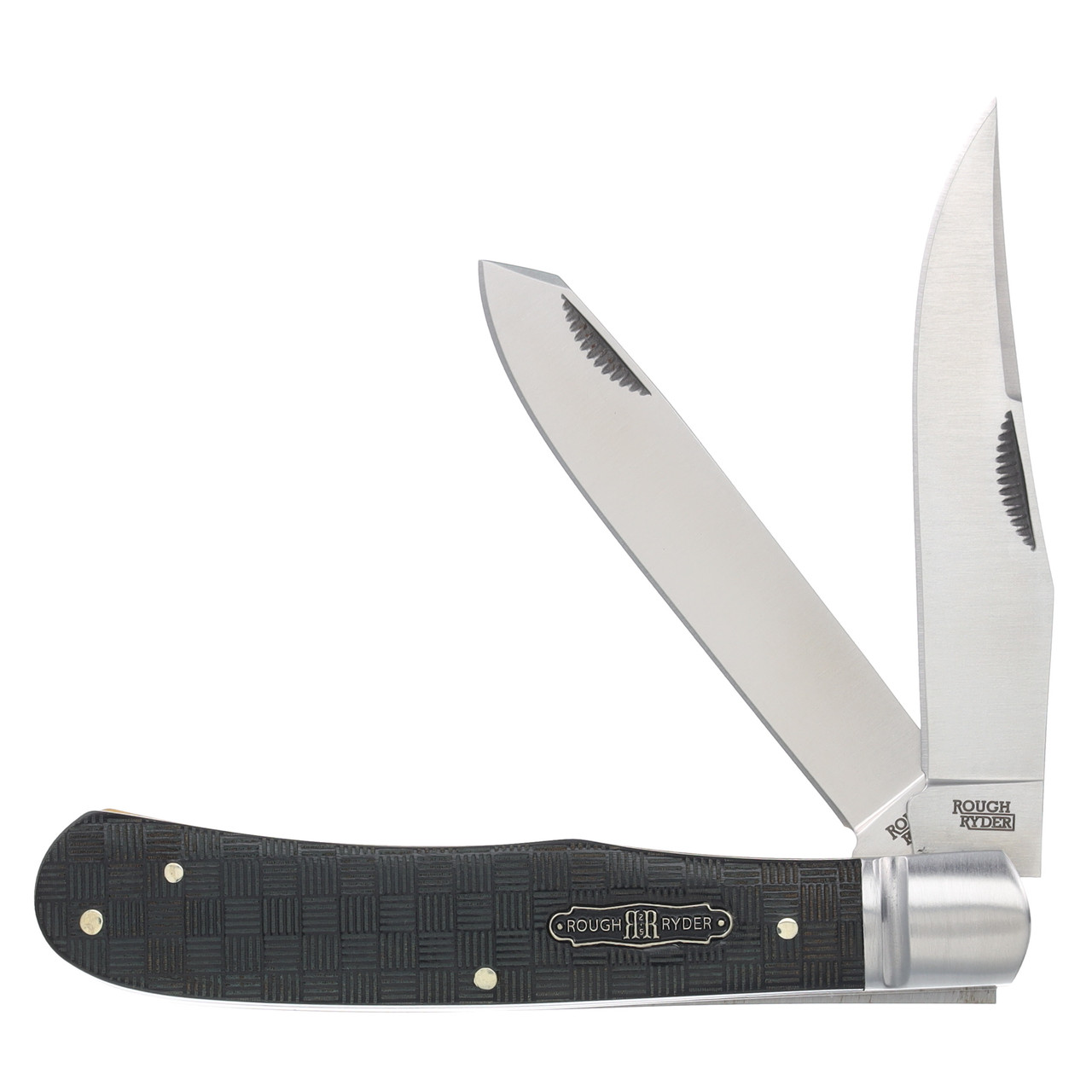 Rough Ryder Black Reserve Trapper Folding Knife (Black Basketweave Pakkawood)