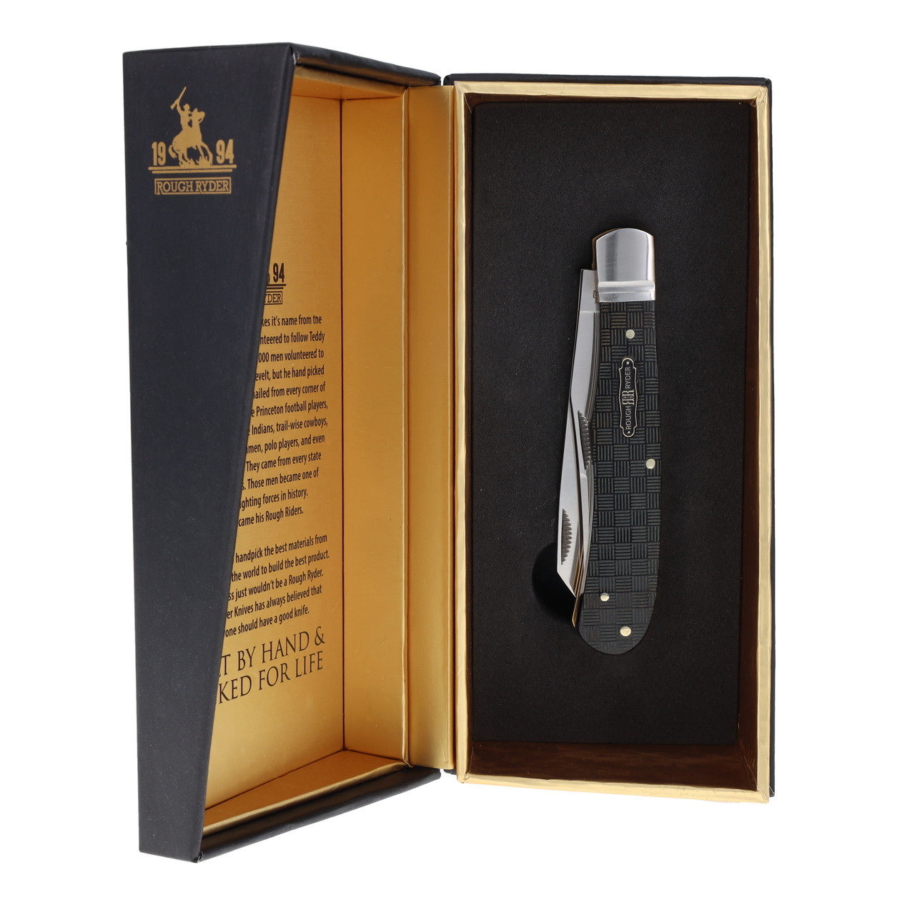 Rough Ryder Black Reserve Trapper Folding Knife Black Basketweave