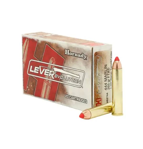 Hornady LEVERevolution .444 Marlin 265gr FTX Spitzer Polymer Tip Brass Ammo 20Rd