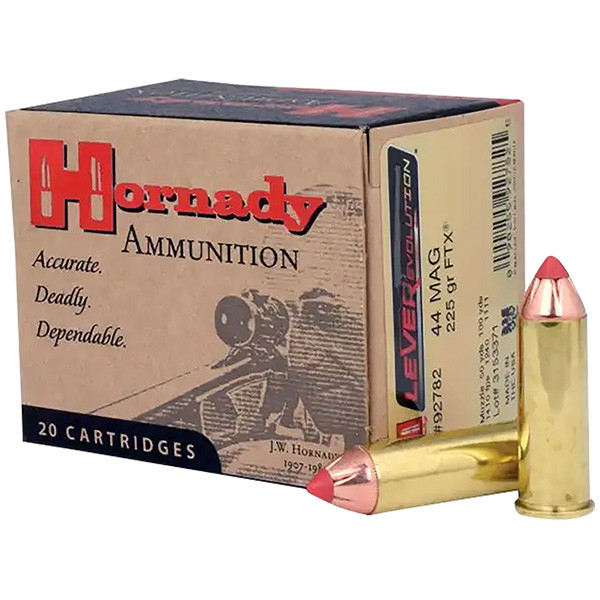 Hornady LEVERevolution 44 Remington Magnum Ammunition 20 Rounds Brass Centerfire 225 Grain Spitzer FTX 
