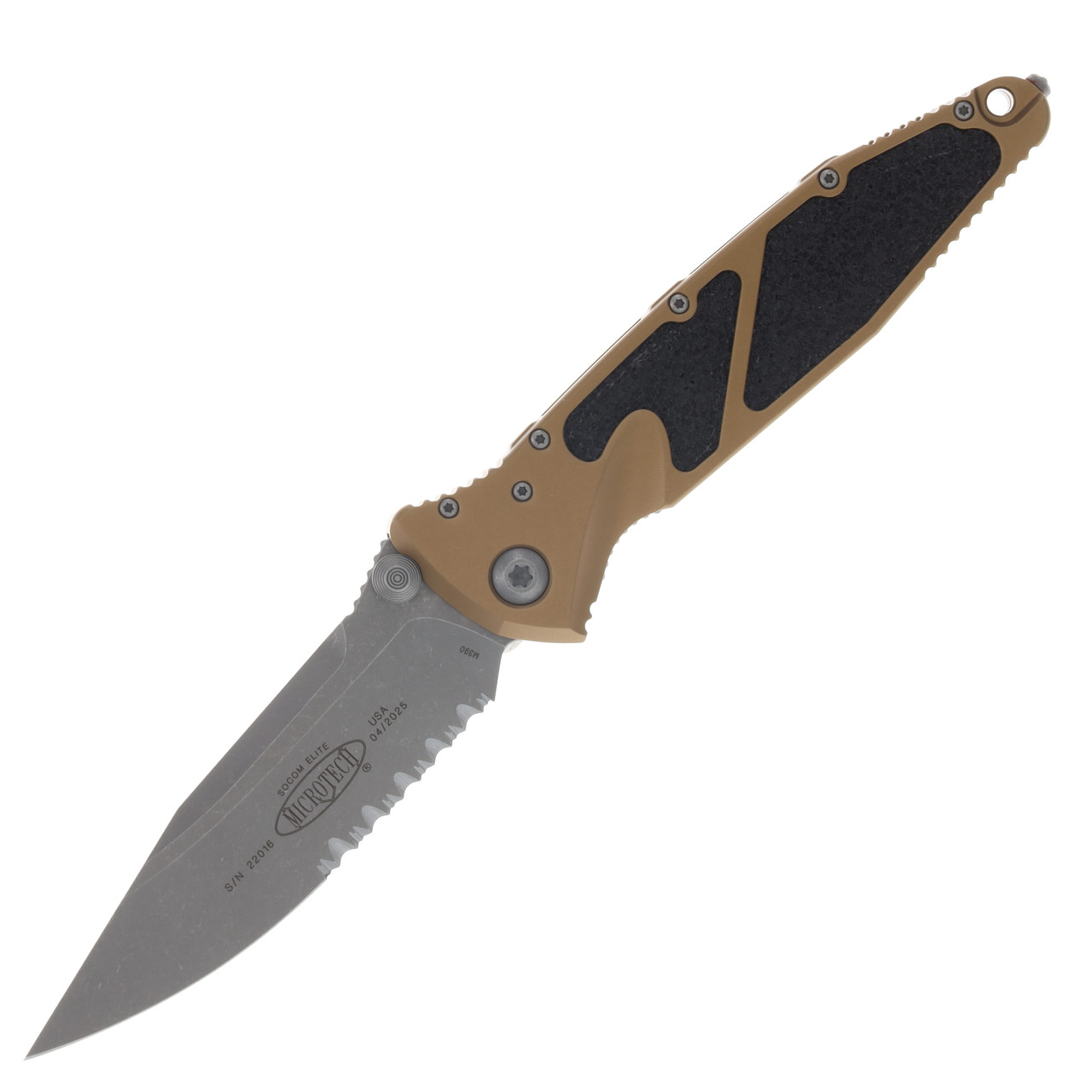 Microtech SOCOM Elite Linerlock Folding Knife Partially Serrated Apocalyptic Drop Point/Tan AUMT16011APT