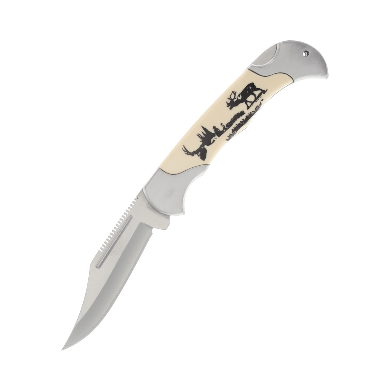 Wildlife Deer Imitation Ivory Handle Folding Knife 211163DE