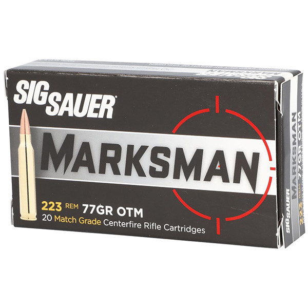 SIG Sauer Marksman 223 Remington 25 Rounds Brass Centerfire 77 Grain Open Tip Match