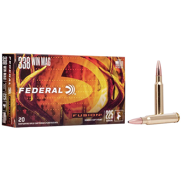 Federal Premium Fusion 338 Winchester Magnum Rifle Ammunition 20 Rounds Brass Centerfire 225 Grain Fusion SP
