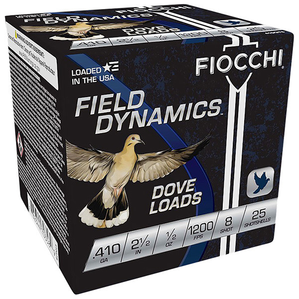 Fiocchi Field Dynamics Dove 410 Gauge Shotshell 2.5in 1/2oz #8 Chilled Lead Birdshot 