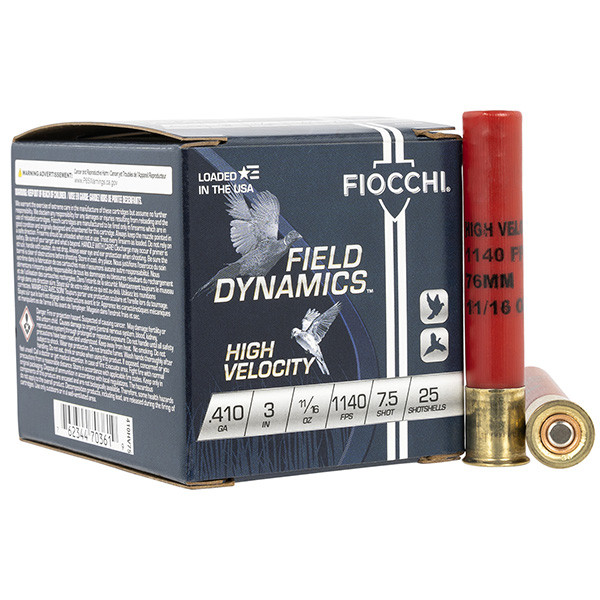 Fiocchi Field Dynamics High Velocity 410 Gauge Shotshell 25 Rounds 3in 11/16oz #7.5 Chilled Lead Birdshot