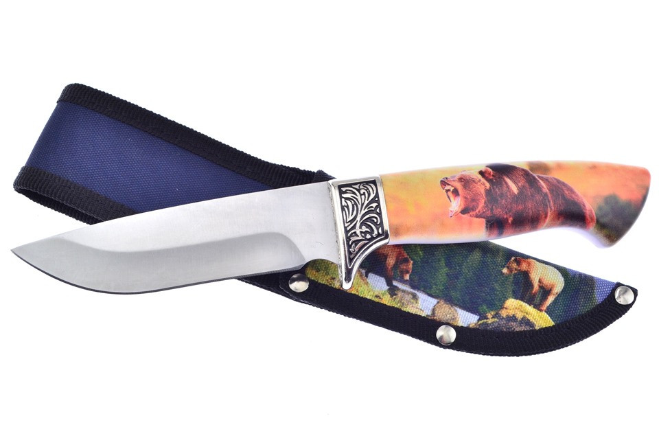 Frost Cutlery Bear Print Fixed Blade Hunting Knife FRFC47B