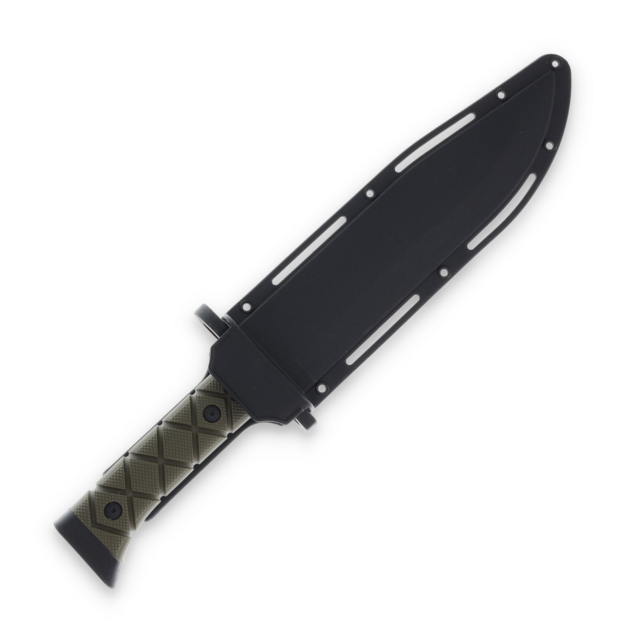 Frost Tac Xtreme Sawback Bowie OD Green Rubber Handle Black 3Cr13 Blade W/Sheath FRTX44B