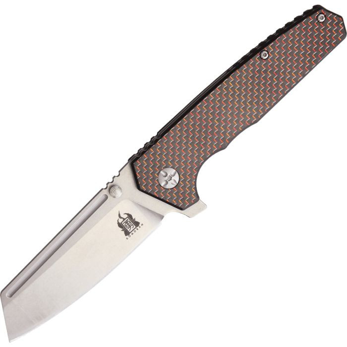 Komoran Linerlock Folding Knife Stonewash 440A/Red and Black G-10 and Carbon Fiber KO021