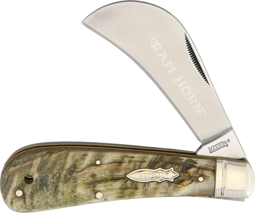 Marbles Hawkbill 4" with Ram Horn Handles and 440A Stainless Steel Plain Edge Blade Model MR364 MR364