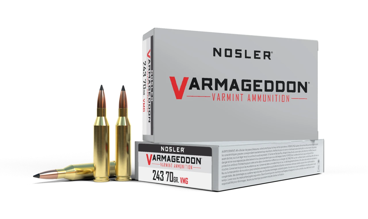 Nosler Varmageddon .243 Win 70gr FB Tipped Brass 20 Rd Box