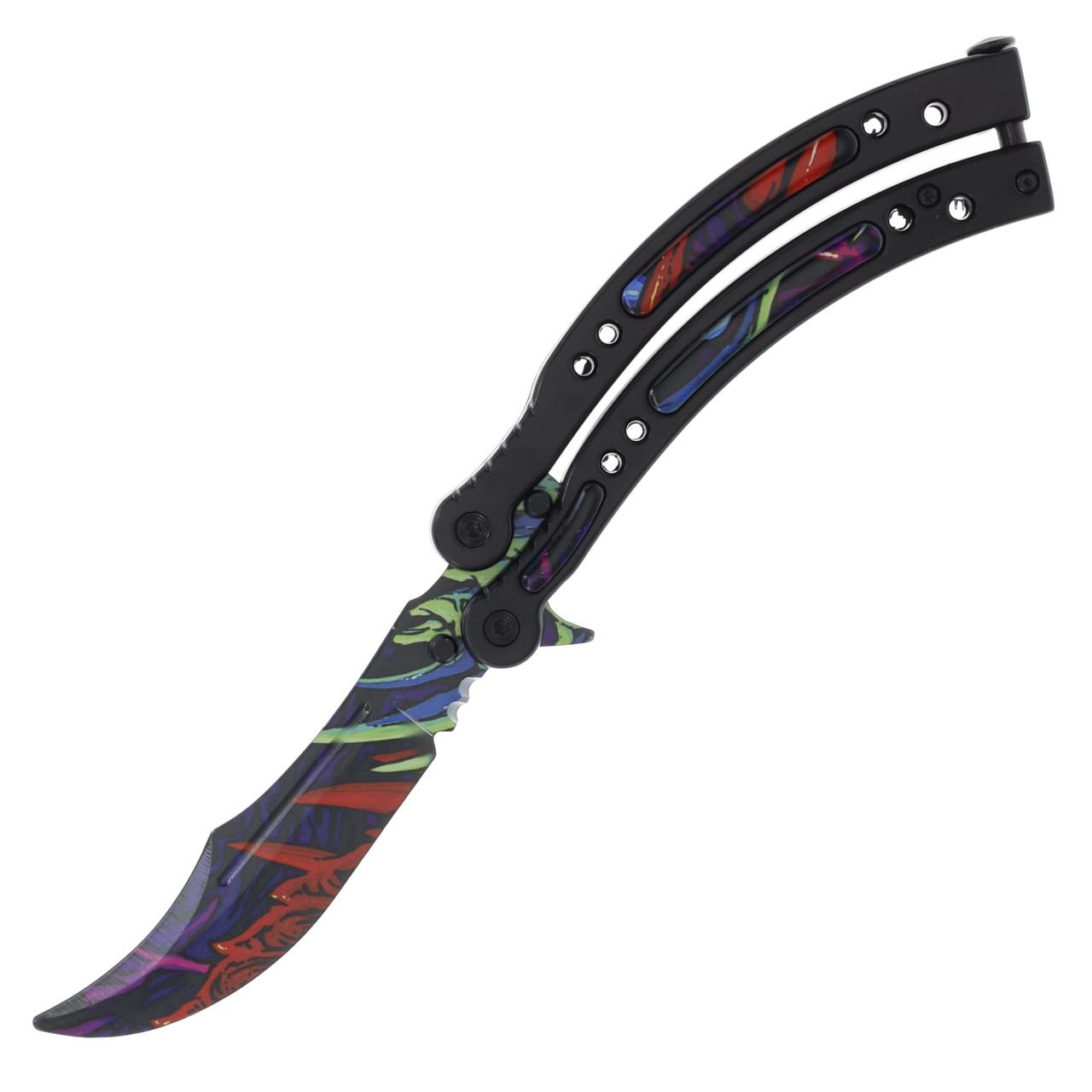 Neptune Balisong Black 9.5in Blue Green Trainer