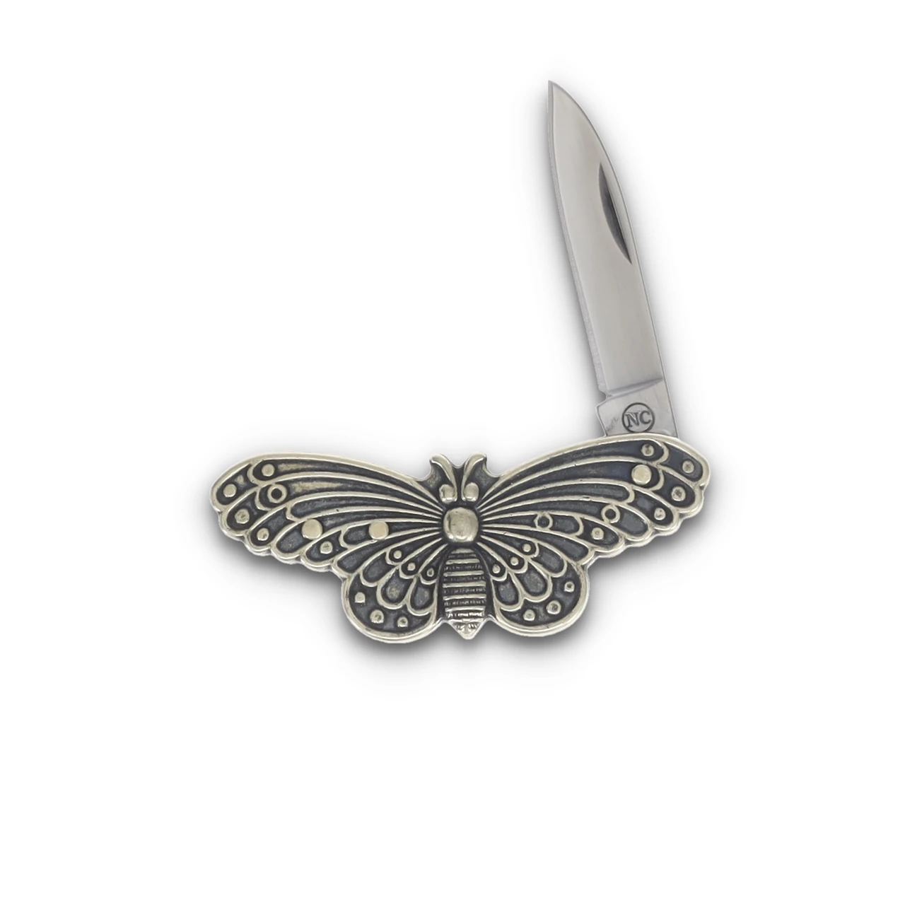 Novelty Cutlery Butterfly Knife Cast Metal  1.44" Plain Satin Pen NV318