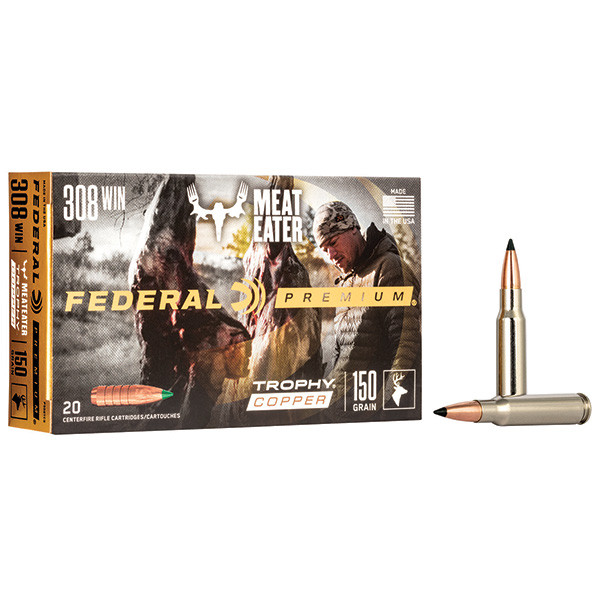 Federal Premium 308 Winchester Rifle Ammunition 20 Rounds Nickel Plated Centerfire 150 Grain Trophy Copper