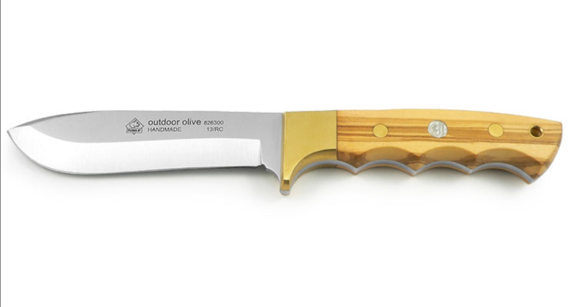 Puma IP Outdoor Olive Fixed Knife Olive Wood 4.52in Plain Satin Skinner