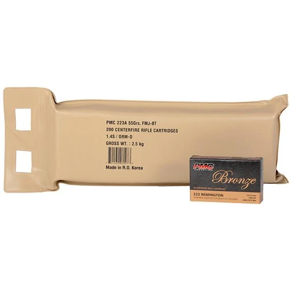 PMC Bronze .223 Rem 55 Grain FMJBT Brass 200 Rd Battle Pack
