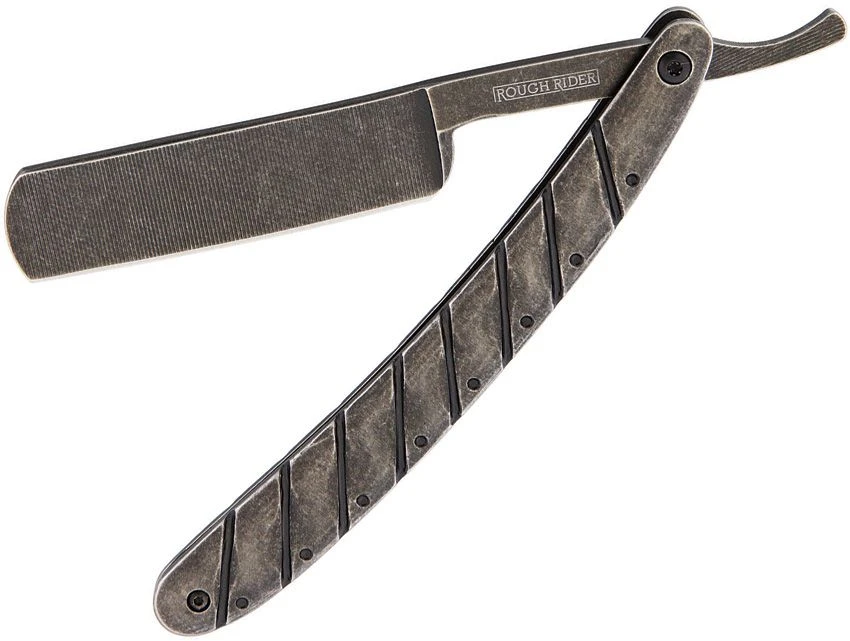 Rough Rider Black Stonewashed Straight Razor Folding Knife RR1715