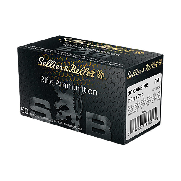 Sellier & Bellot 30 Carbine Rifle Ammunition 50 Rounds Brass Centerfire 110 Grain FMJ