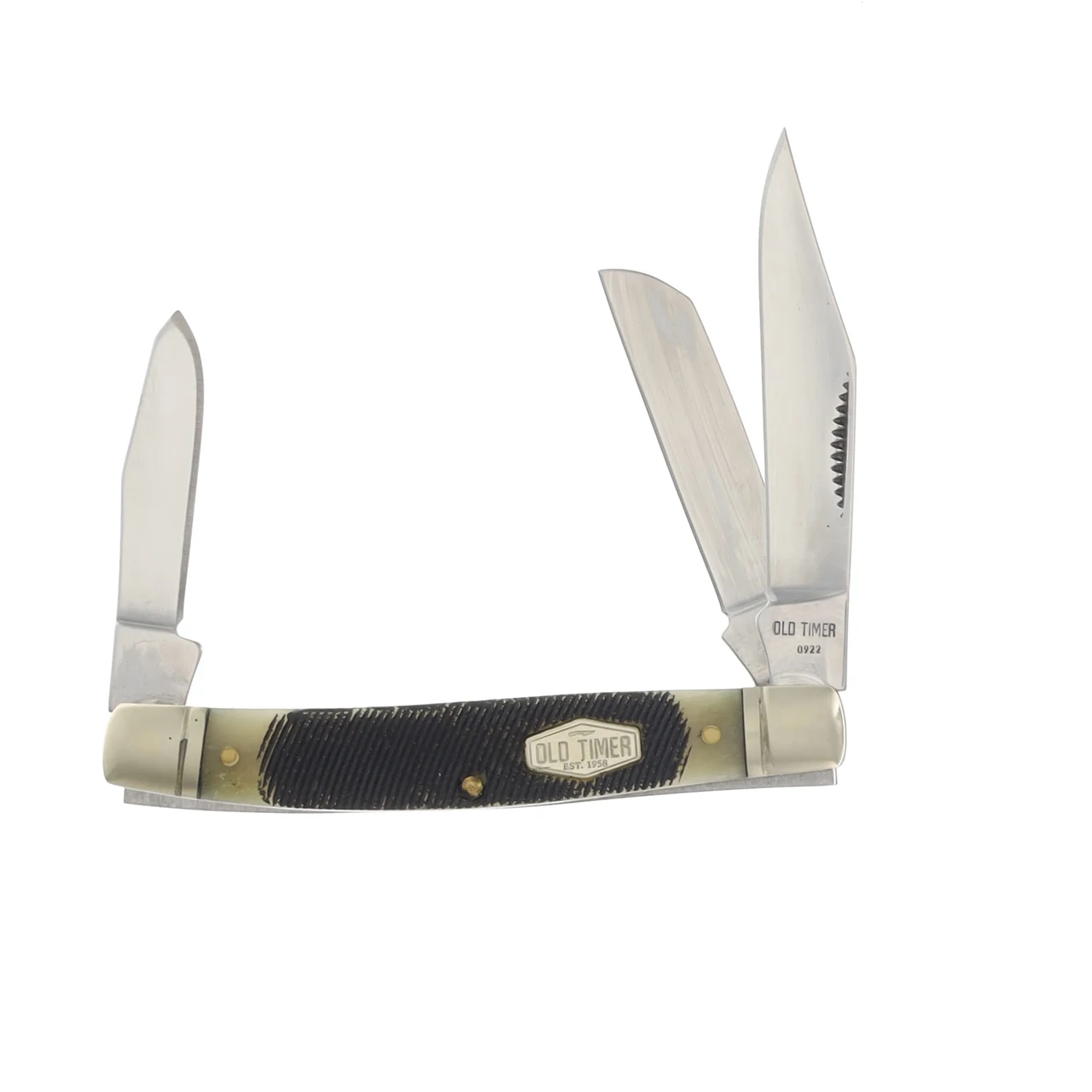 Old Timer Knives Middleman Folding Knife Brown Sawcut Bone SCT34OTB