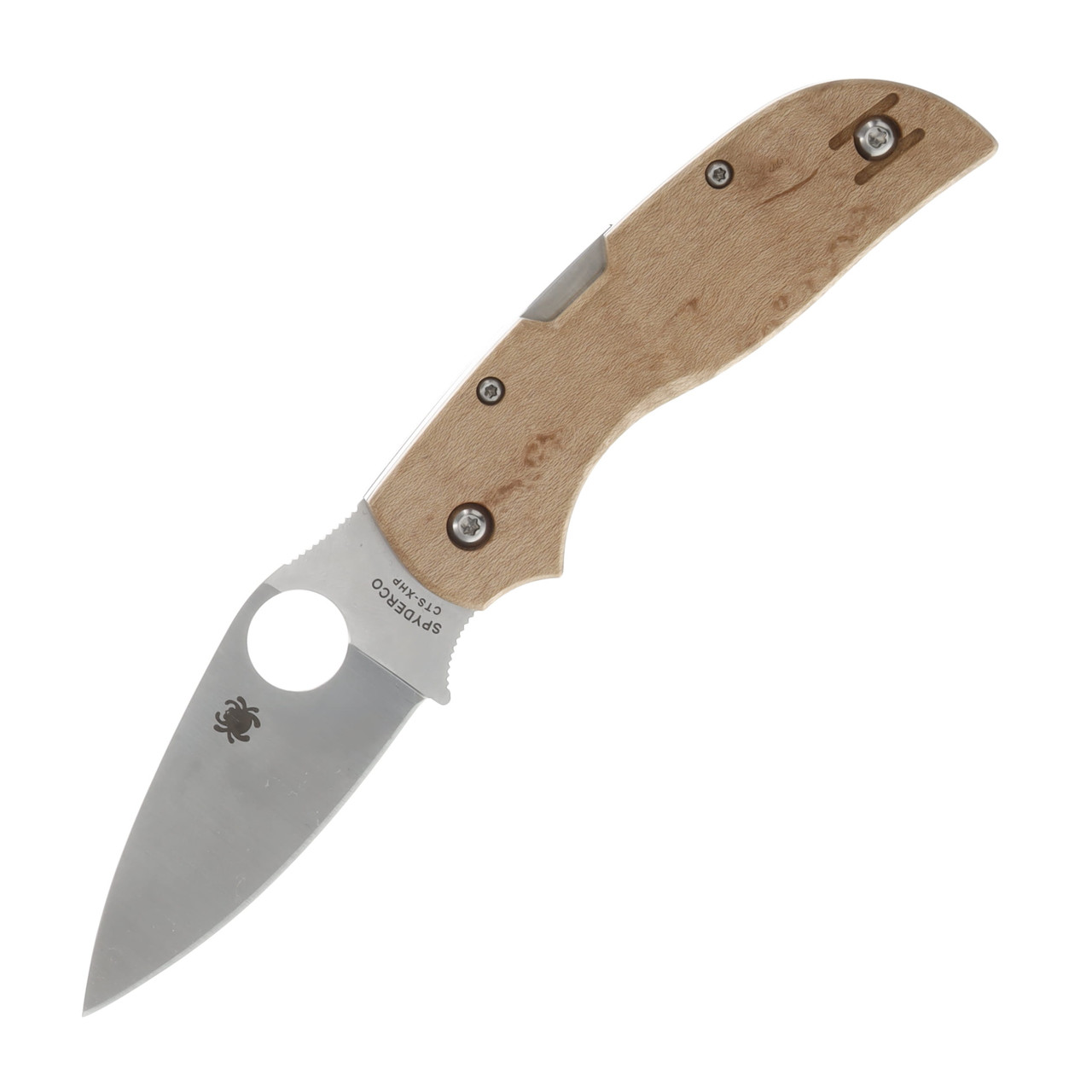 Spyderco Chaparral Folding Knife Birdseye Maple 2.8in Plain Satin Leaf SPC152WDP