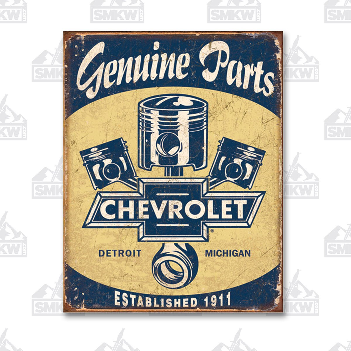 Chevy Parts Pistons and BowTie Tin Sign