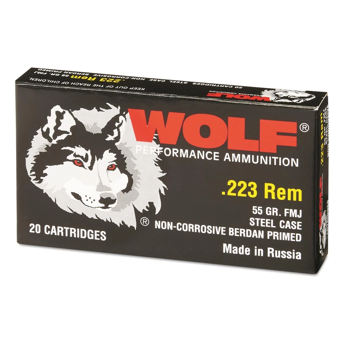Wolf Polyformance .223 Remington Rifle Ammunition 20 Rounds Steel Centerfire 55 Grain FMJ