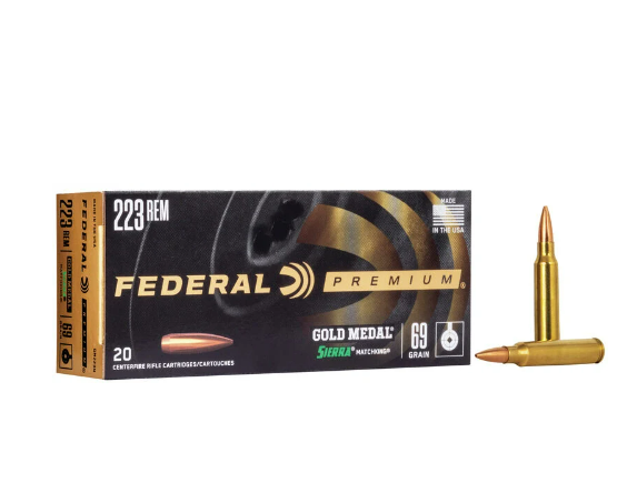 Federal Premium Gold Medal .223 Rem 69gr Sierra MatchKing BTHP Brass Ammo 20Rd