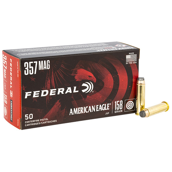 Federal American Eagle 357 Magnum Handgun Ammunition 50 Rounds Brass Centerfire 158 Grain JSP