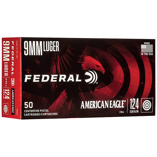 Federal American Eagle 9mm Luger Handgun Ammunition 50 Rounds