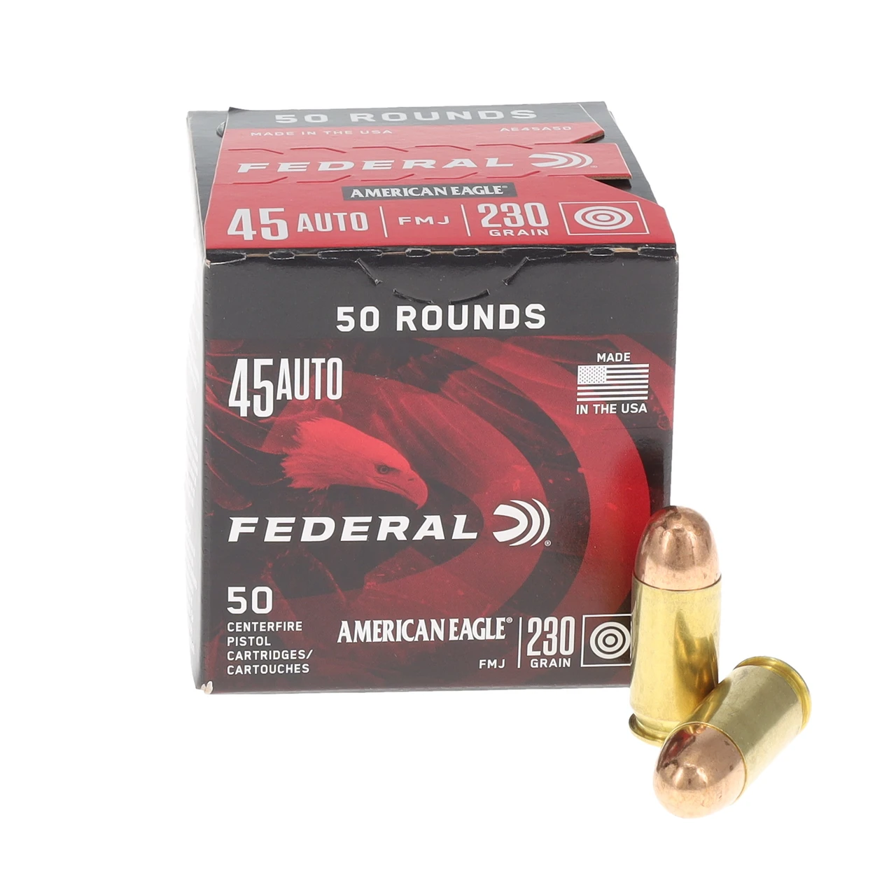 Federal Premium American Eagle Ammunition 45 Auto 230 Grain Brass 50 Rounds FMJ