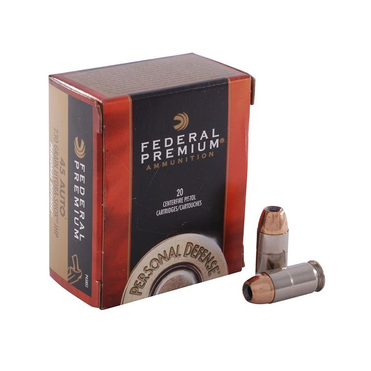 Federal Premium Personal Defense 45 ACP Ammunition 230 Grain Hydra-Shok JHP 20 Rounds P45HS1