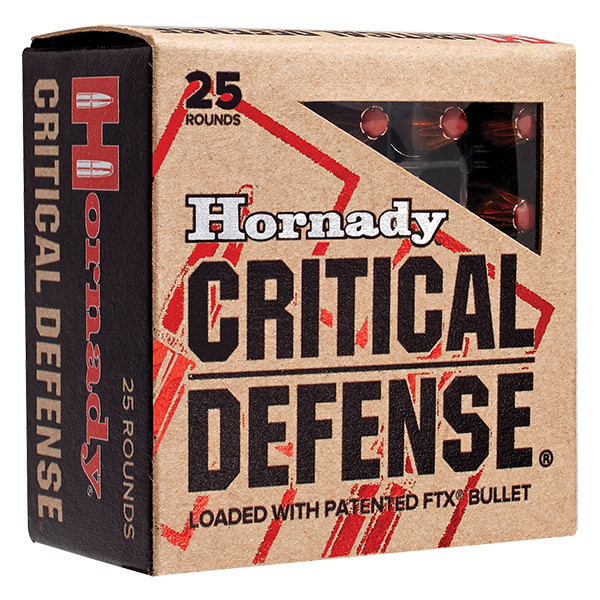 Hornady Critical Defense 380 Auto Ammunition 25 Rounds Brass Centerfire 90 Grain FTX