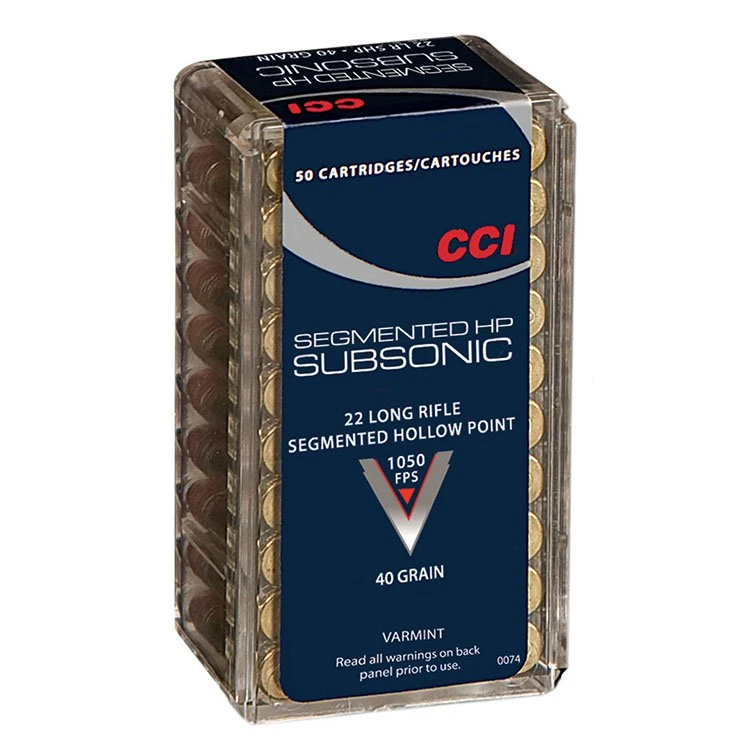 CCI Sub-Sonic 22 Long Rifle Ammunition 40 CCI Sub-Sonic 22 Long Rifle Ammunition 40 Grain Brass Rimfire 50 Rounds Copper Plated Segmented HP
